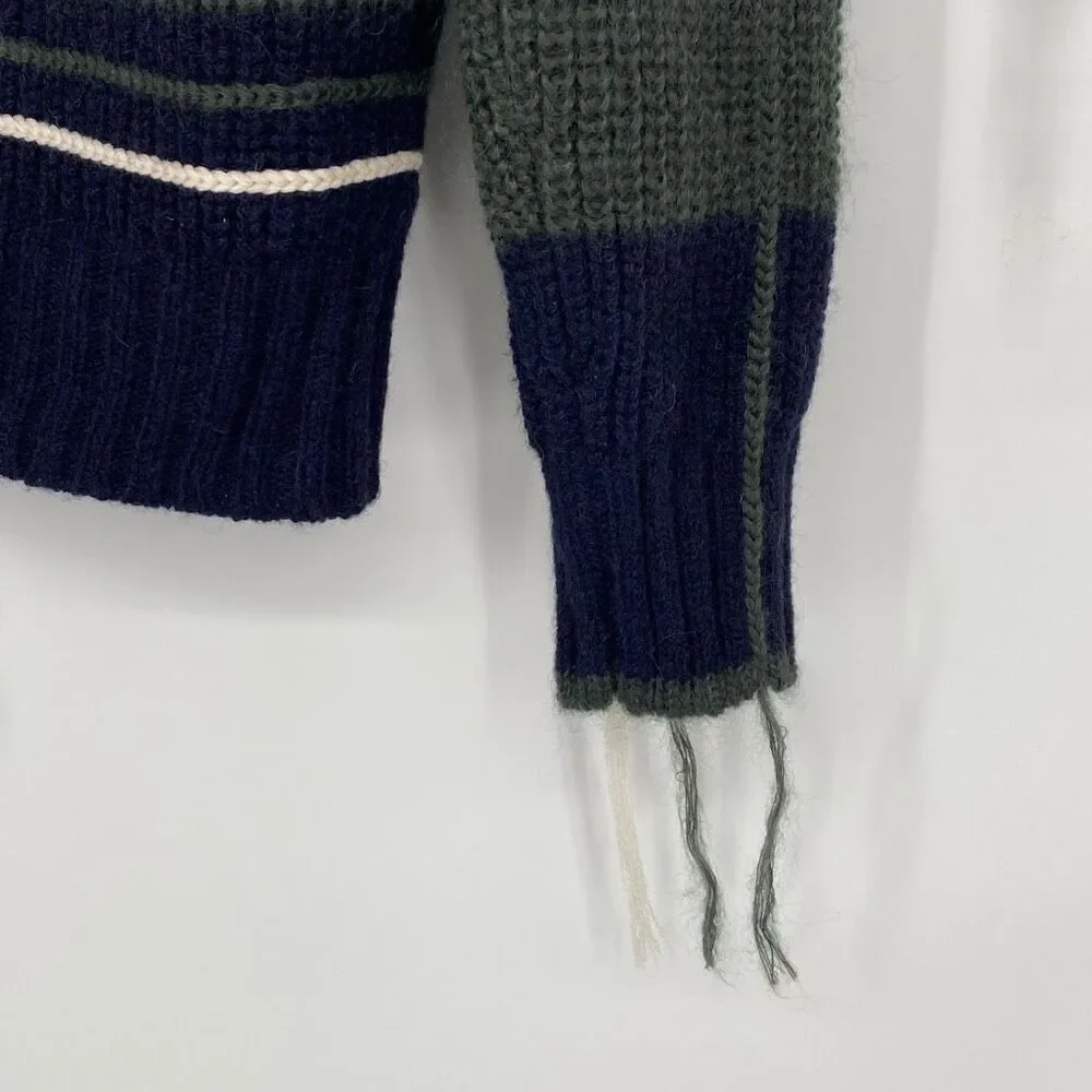 Tory Burch Eden Wool Blend Chunky Pullover Sweater Green‎ Navy XS